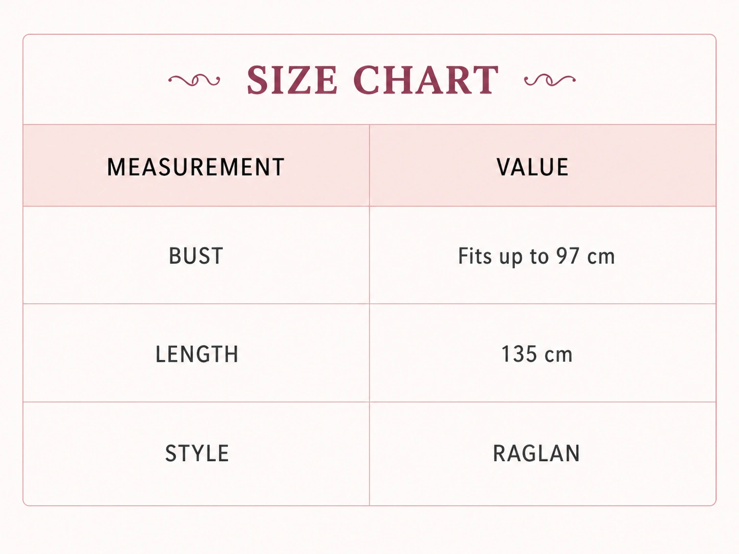 Clover Kaftan - Size Chart