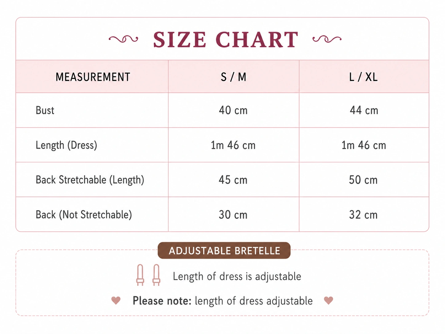 Crochet Dress - Size Chart