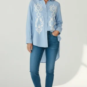 Denim Embroidery Blouse