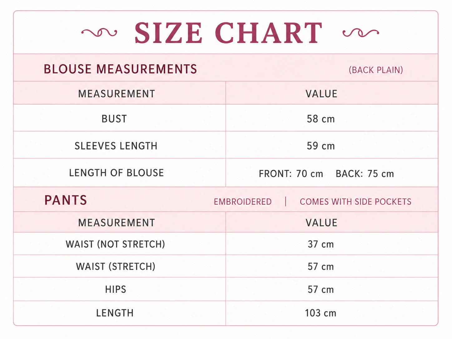 Geometric Co-ord set - Size Chart