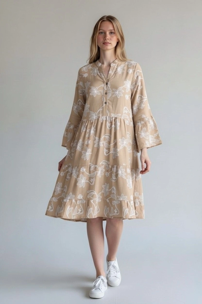 Printed Floral Tunic - Beige