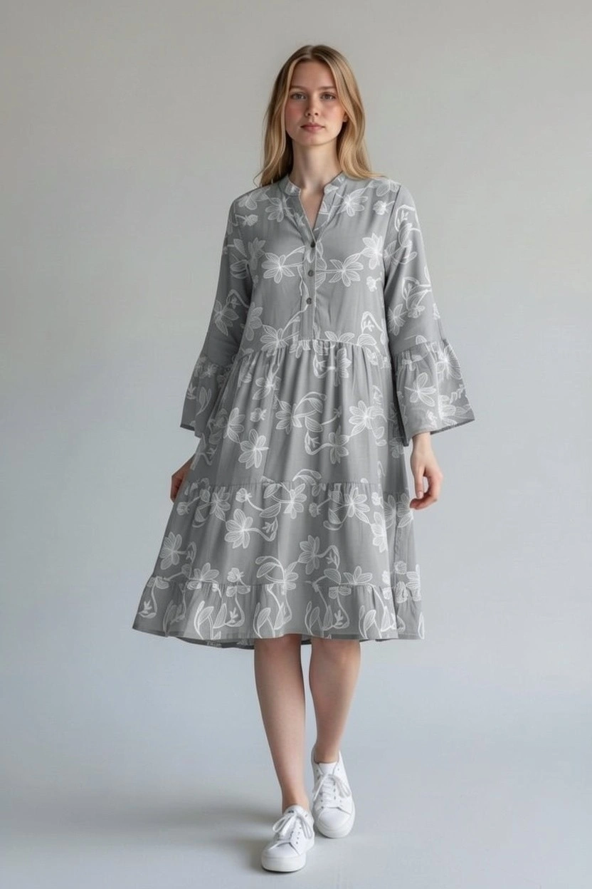Printed Floral Tunic - Grey