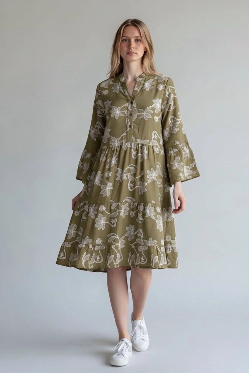 Printed Floral Tunic - Khaki