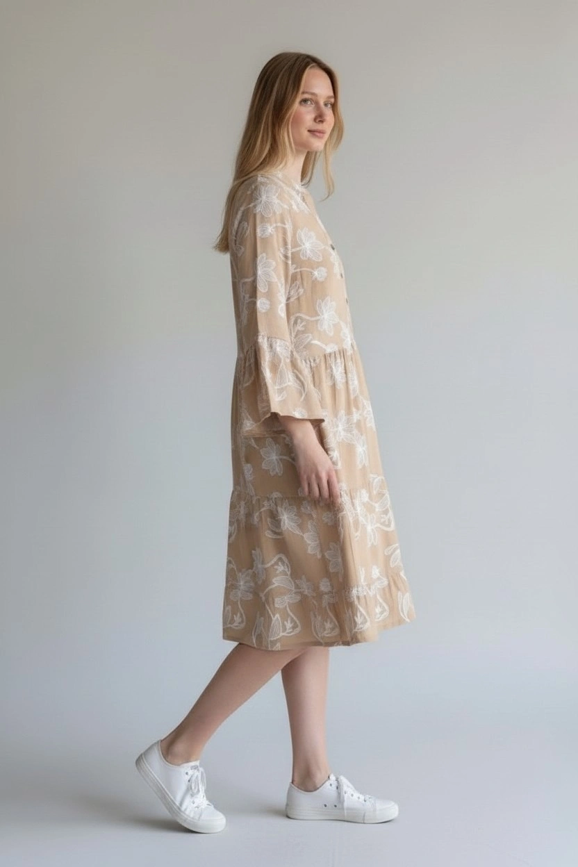Printed Floral Tunic - Beige
