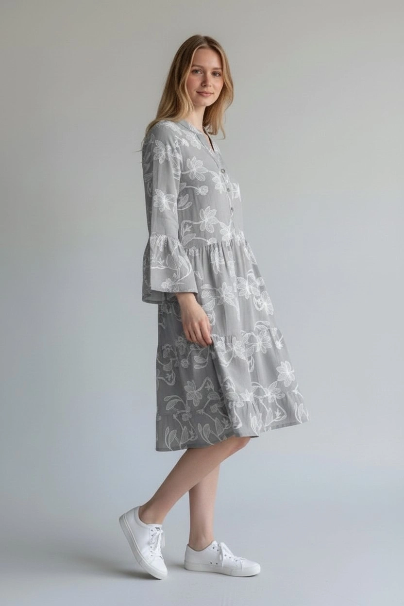 Printed Floral Tunic - Grey