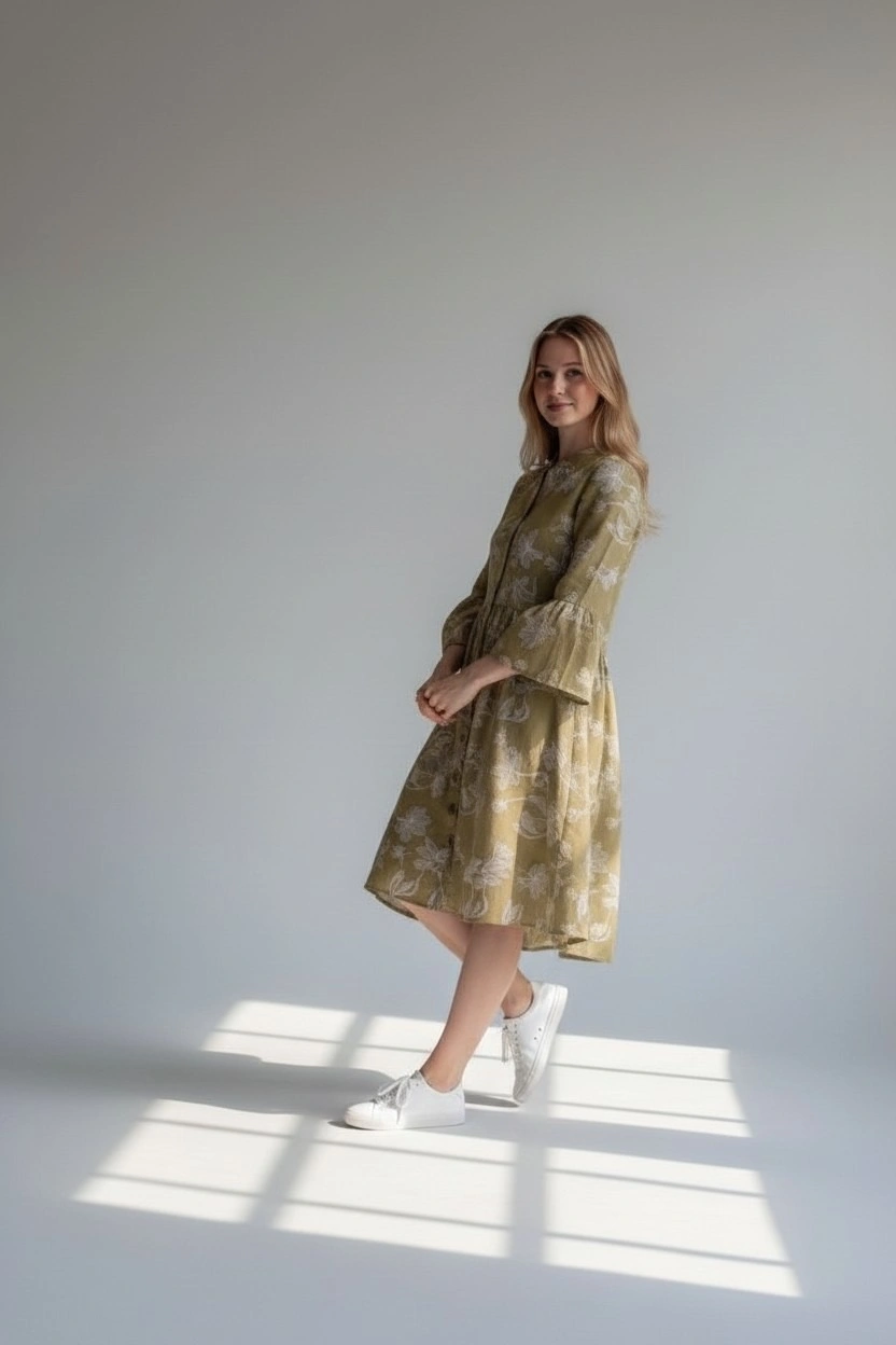 Printed Floral Tunic - Khaki