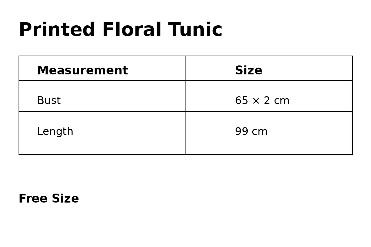 Printed Floral Tunic - Size Chart