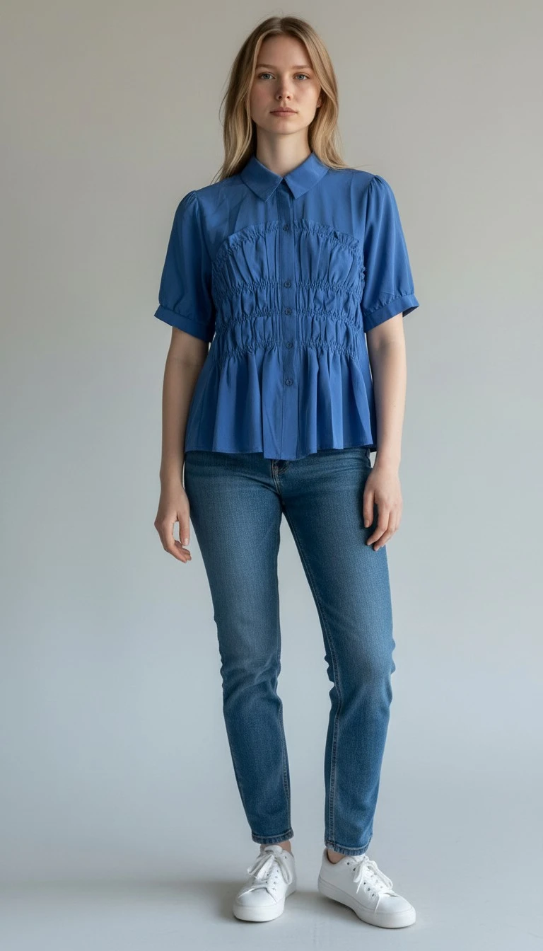 Ruched Blouse - Blue