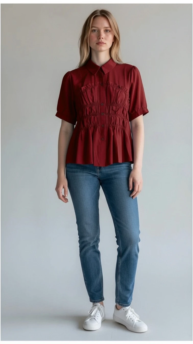 Ruched Blouse - Burgundy