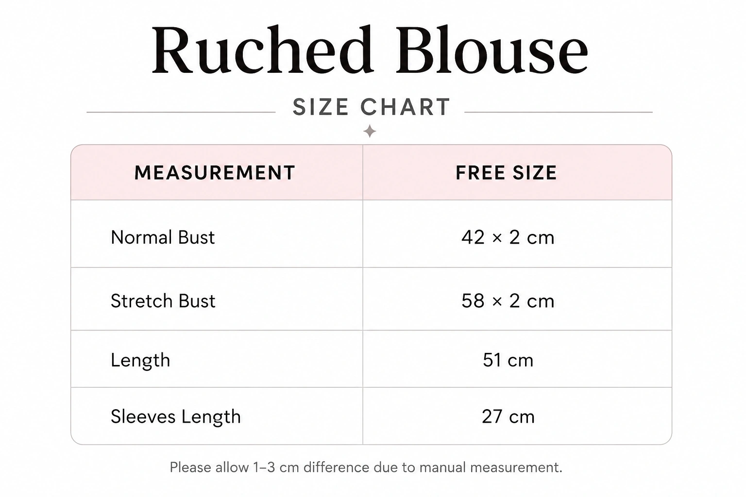 Ruched Blouse - Size Chart