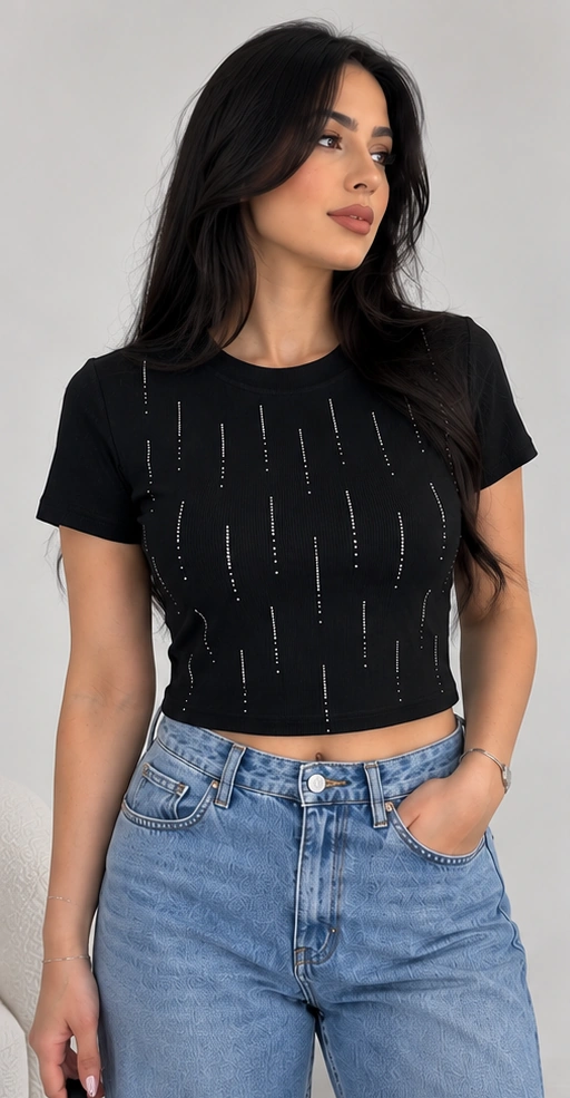 Rhinestone Ribbed Crop Top - Image 2
