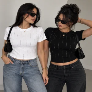 Rhinestone Ribbed Crop Top