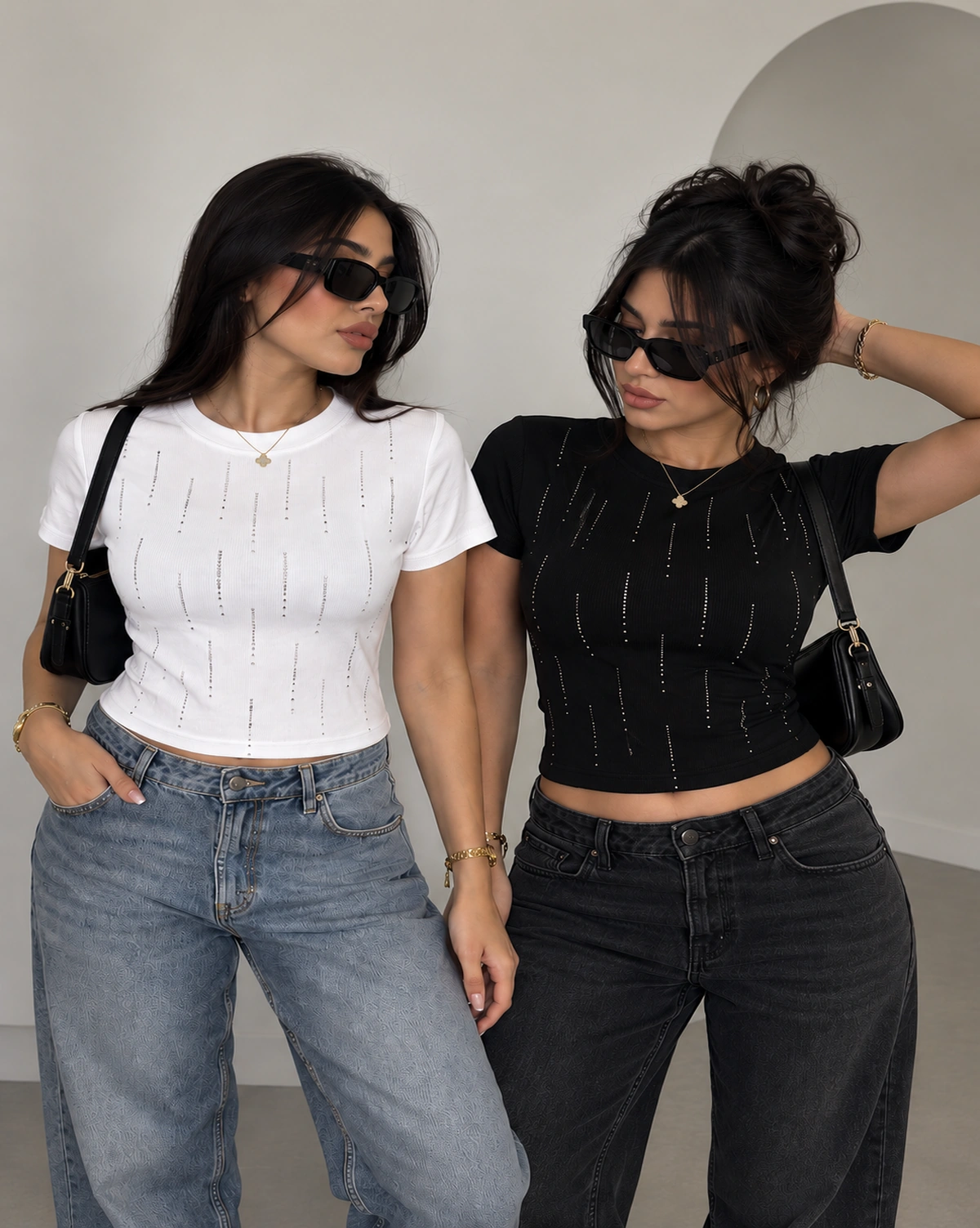 Rhinestone Ribbed Crop Top