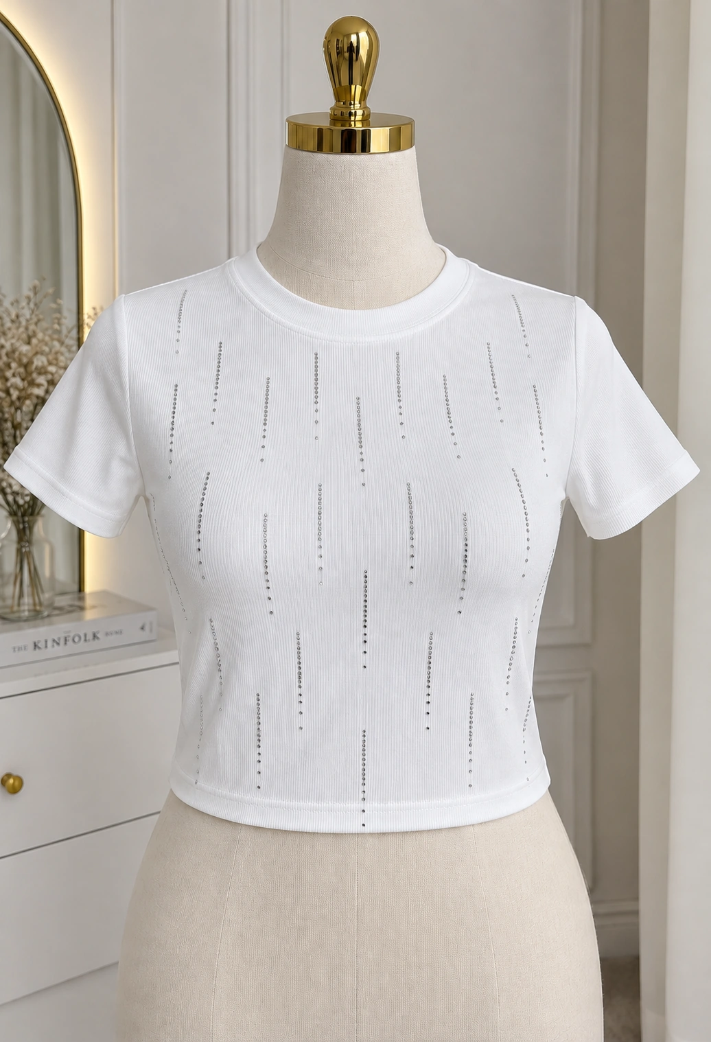 Rhinestone Ribbed Crop Top - Image 4